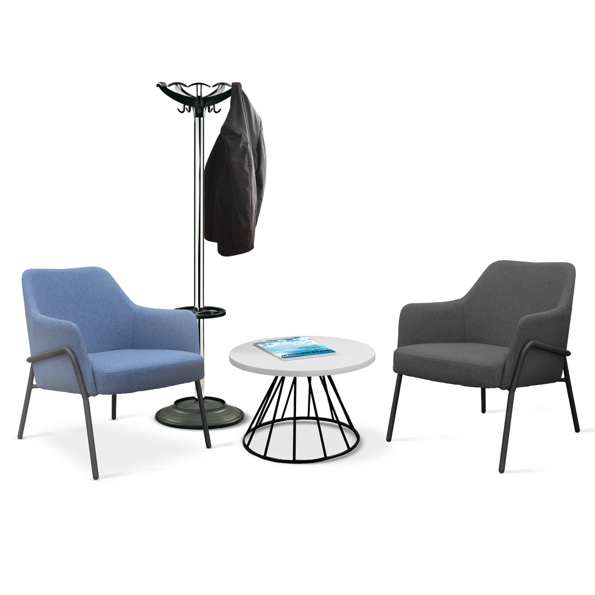 Corby lounge chair with black metal frame - dark grey - view 3