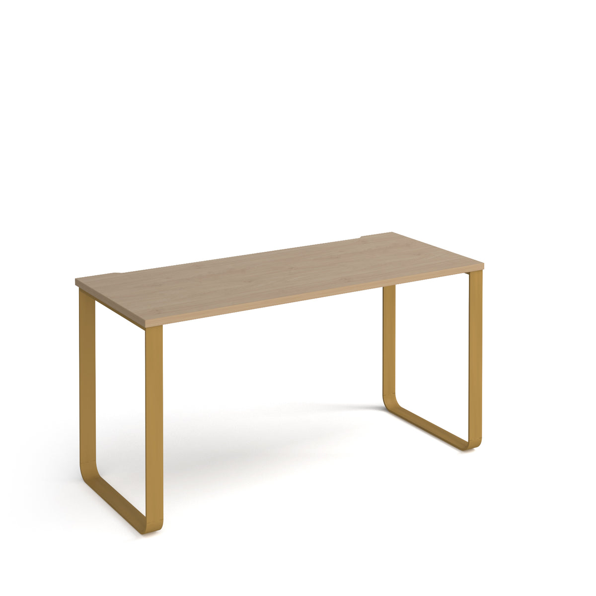 Cairo straight desk 1400mm x 600mm with sleigh frame legs - brass frame, Oak Top - view 1