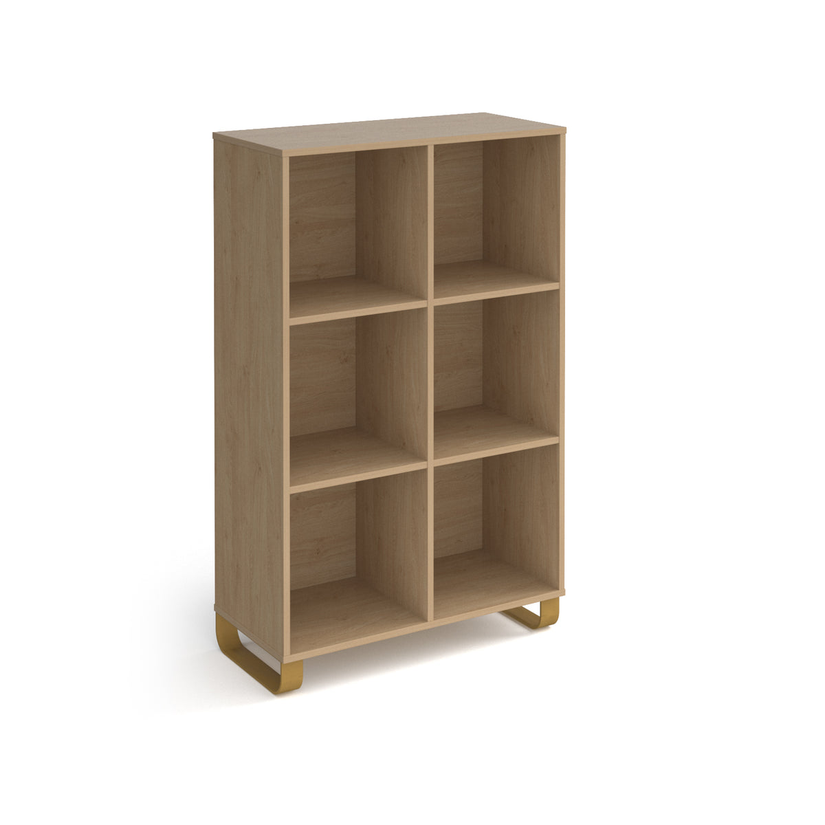 Cairo cube storage unit 1370mm high with 6 open boxes and sleigh frame legs - oak - view 1