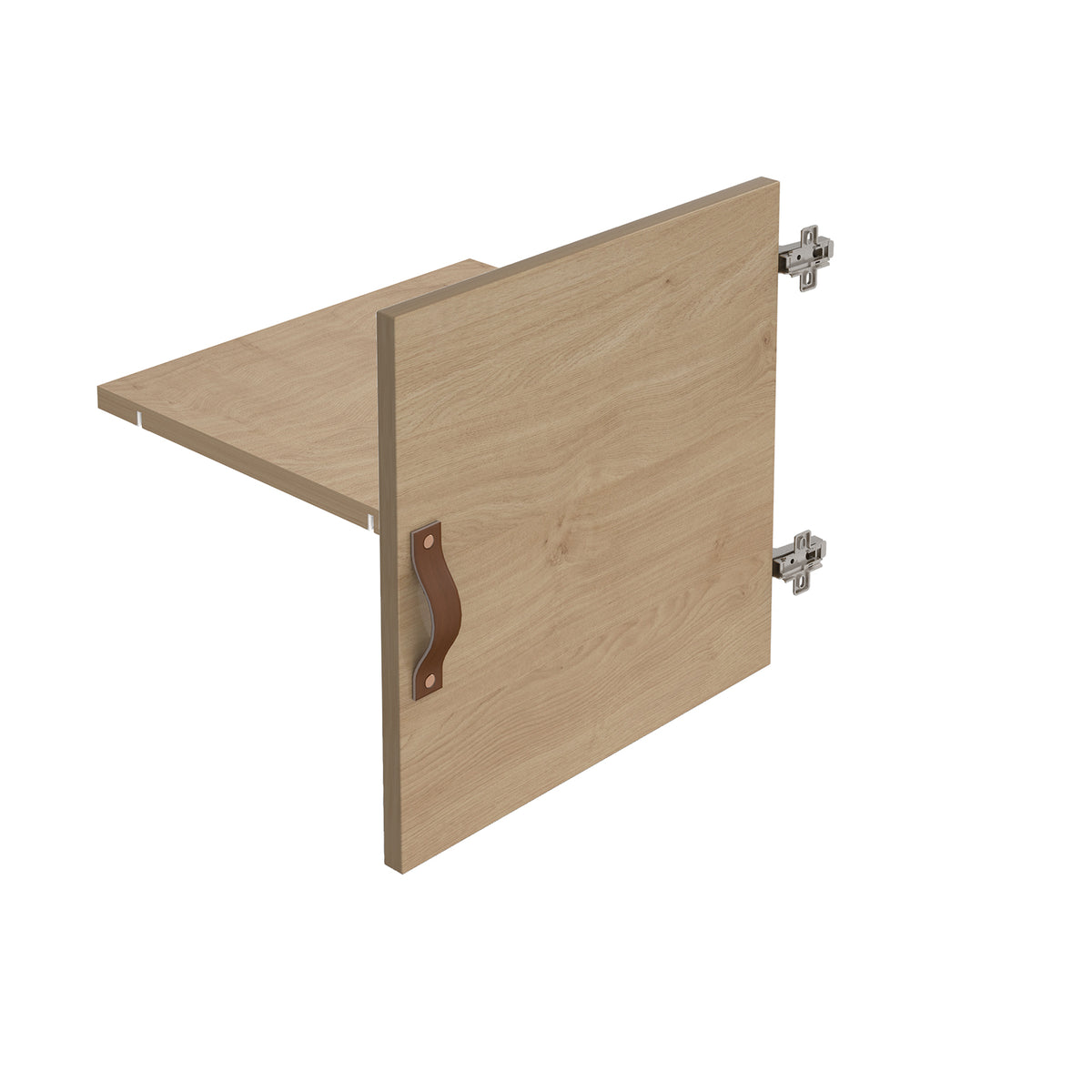 Storage unit insert - cupboard with leather strap handle and inner shelf - oak - view 1