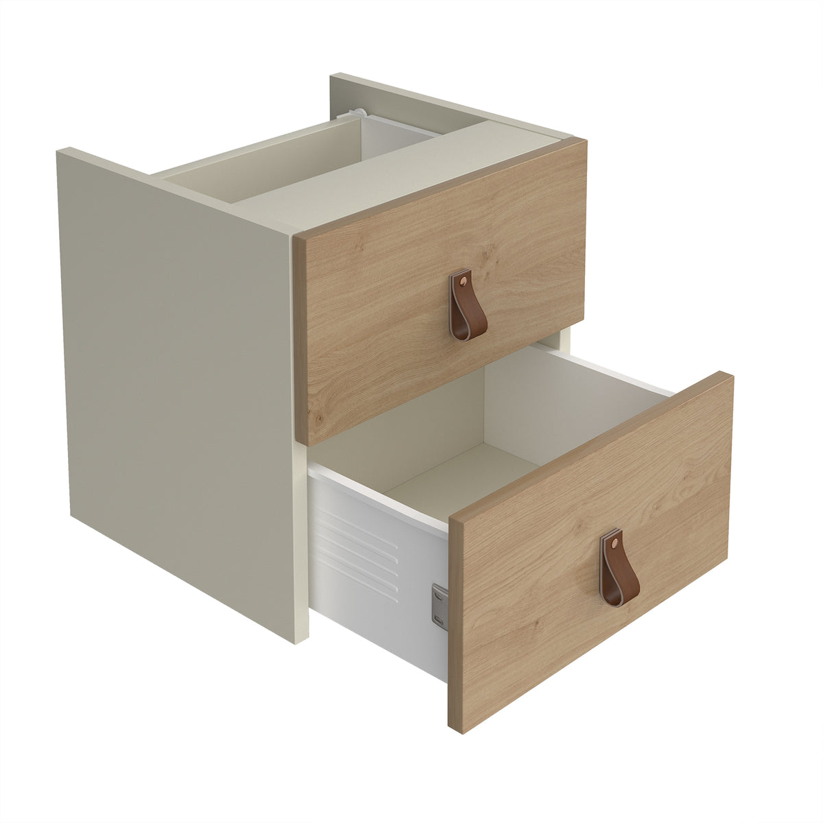 Storage unit insert - drawers with leather pull handles - oak - view 1