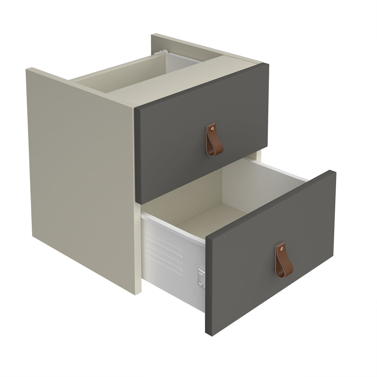 Storage unit insert - drawers with leather pull handles - grey - view 1