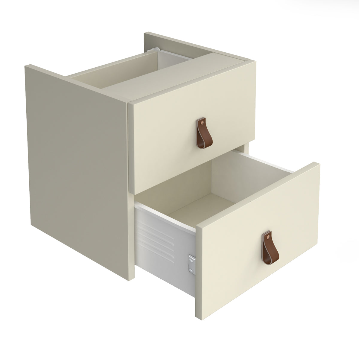 Storage unit insert - drawers with leather pull handles - white - view 1