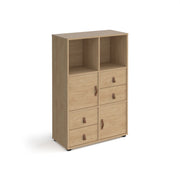 Universal cube storage unit 1295mm high on glides with 2 cupboards and 2 sets of drawers - oak with oak inserts - view 1