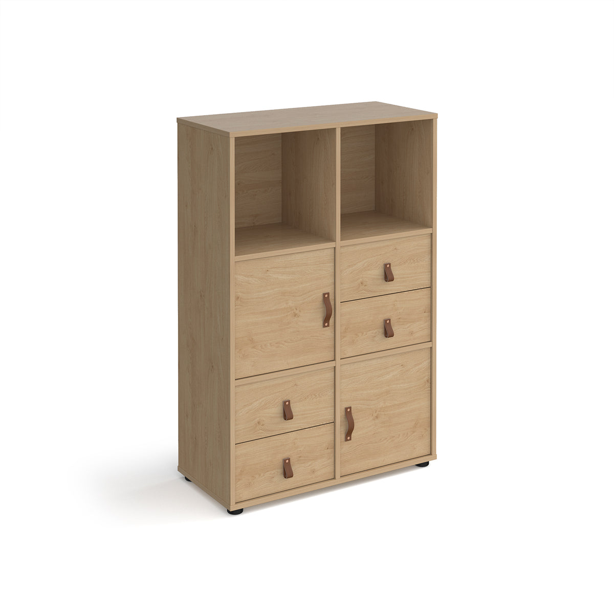 Universal cube storage unit 1295mm high on glides with 2 cupboards and 2 sets of drawers - oak with oak inserts - view 1