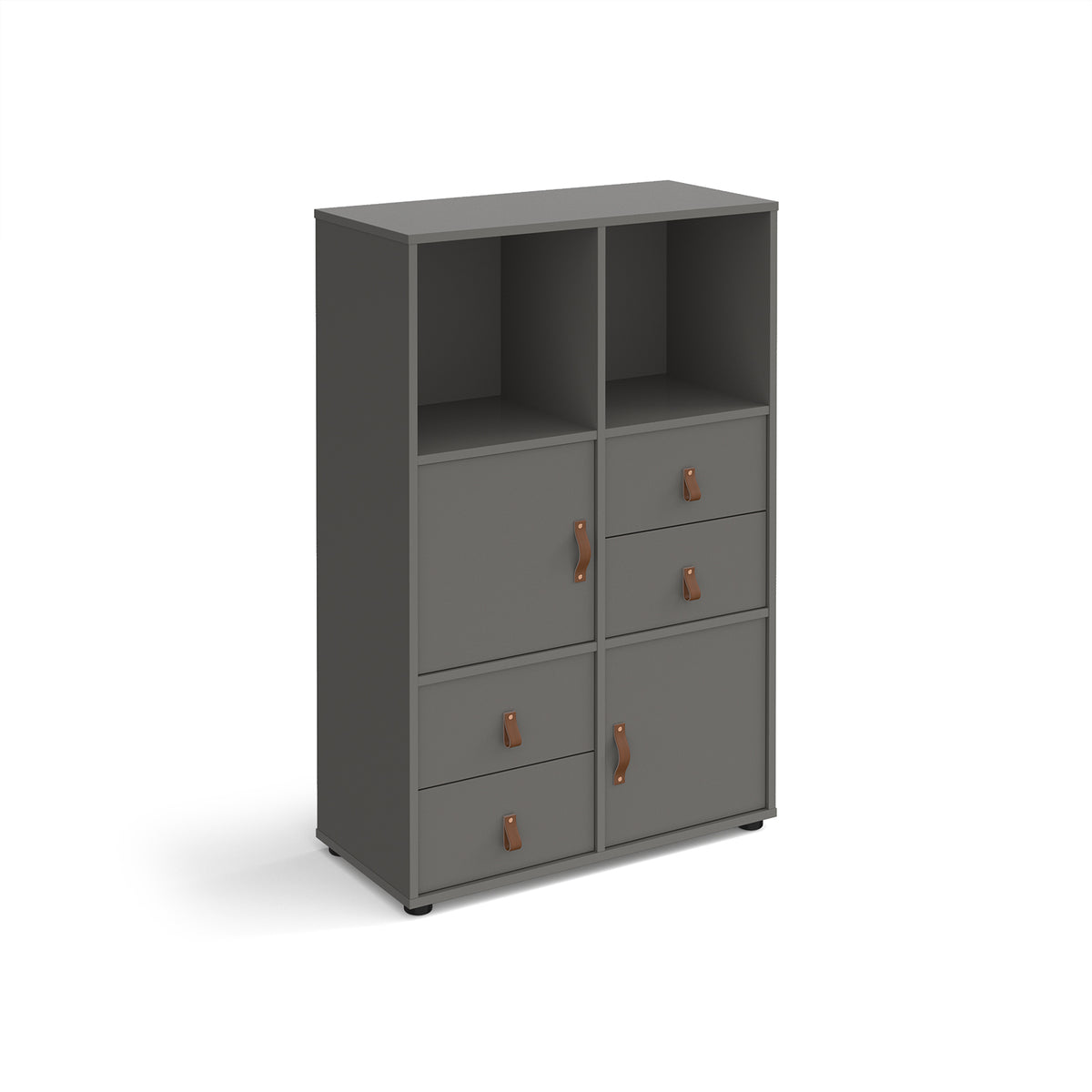 Universal cube storage unit 1295mm high on glides with 2 cupboards and 2 sets of drawers - grey with grey inserts - view 1