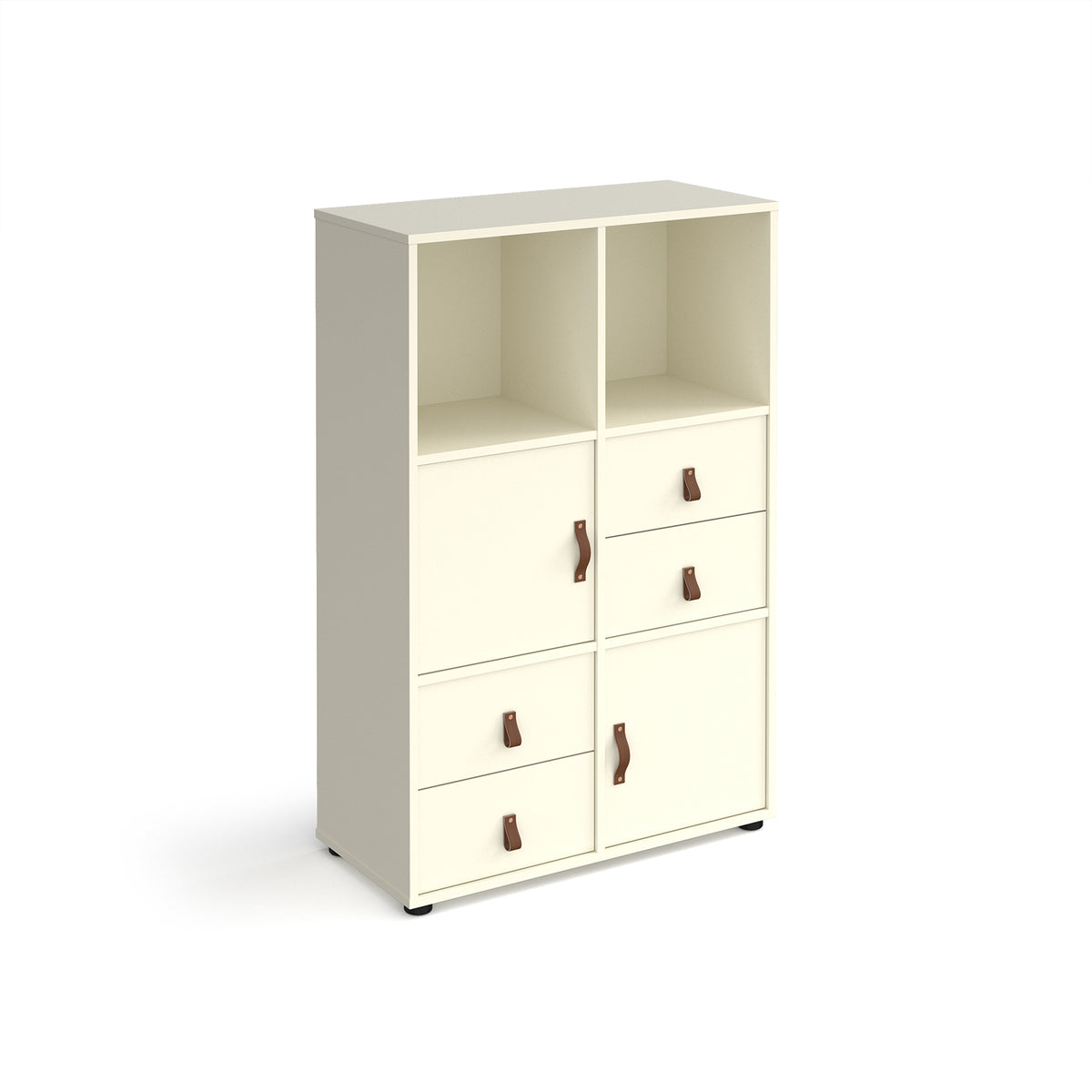 Universal cube storage unit 1295mm high on glides with 2 cupboards and 2 sets of drawers - white with white inserts - view 1