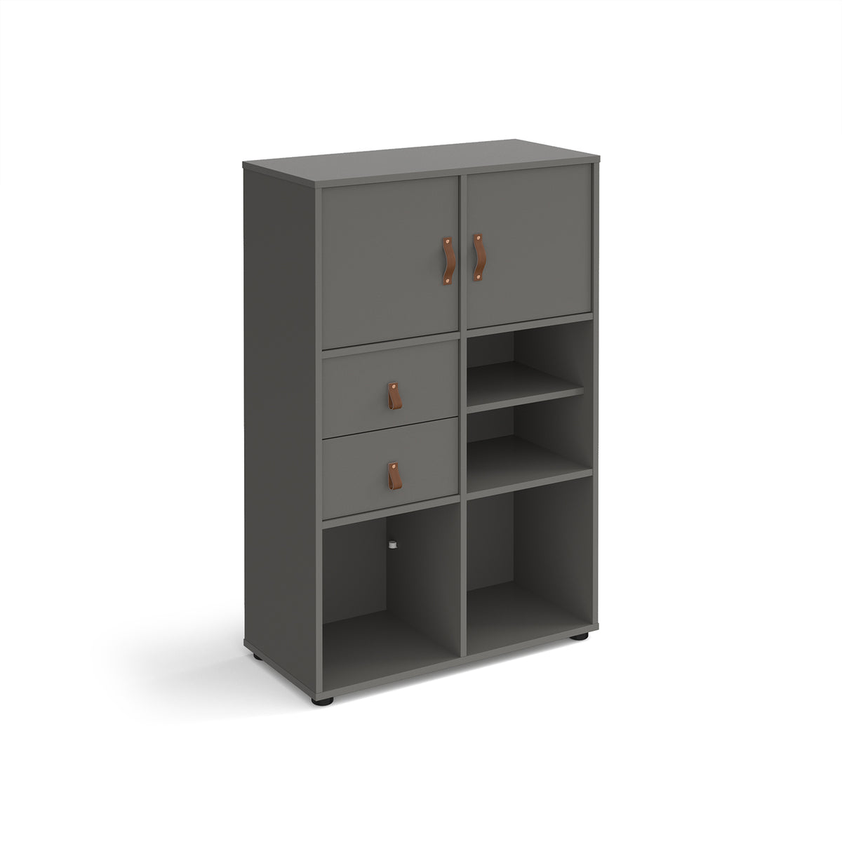 Universal cube storage unit 1295mm high on glides with matching shelf, 2 cupboards and drawers - grey with grey inserts - view 1