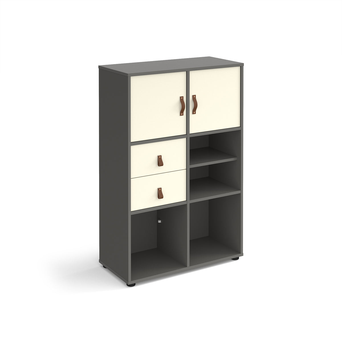 Universal cube storage unit 1295mm high on glides with matching shelf, 2 cupboards and drawers - grey with white inserts - view 1