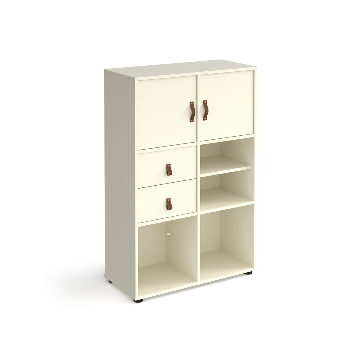 Universal cube storage unit 1295mm high on glides with matching shelf, 2 cupboards and drawers - white with white inserts - view 1