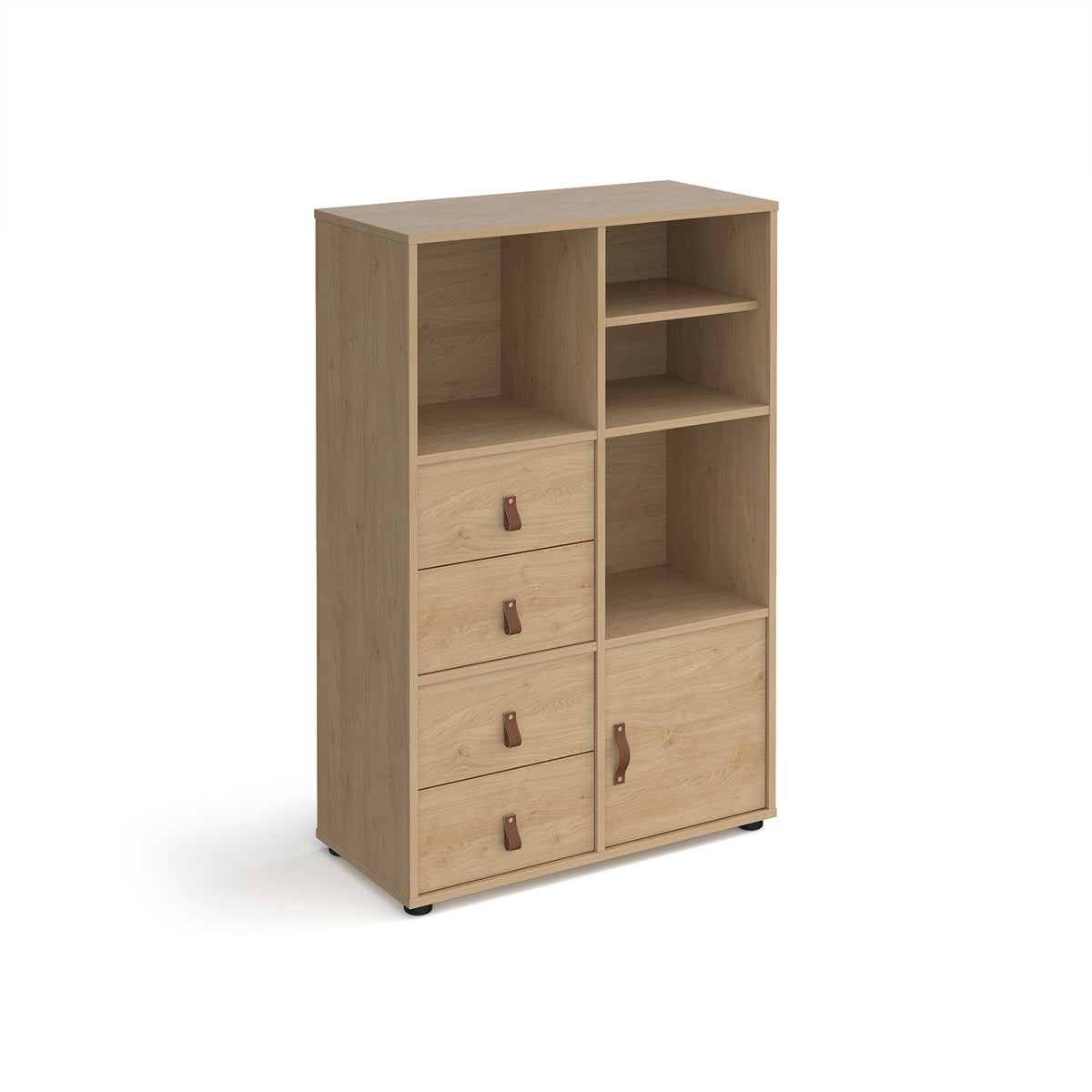 Universal cube storage unit 1295mm high on glides with matching shelf, cupboard and 2 sets of drawers - oak with oak inserts - view 1