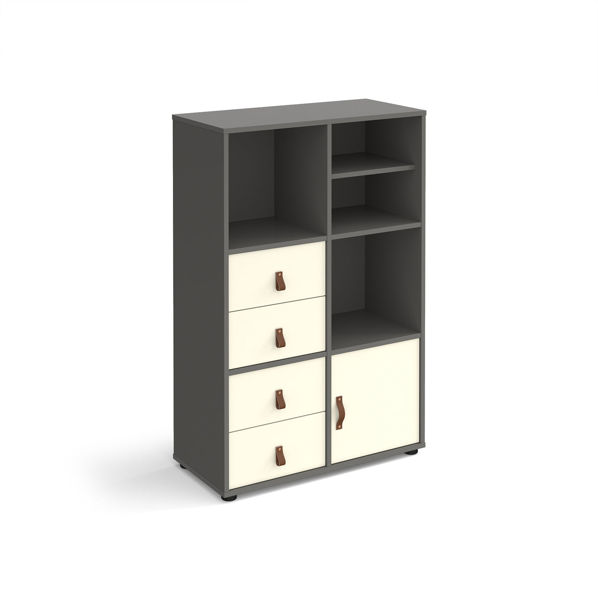 Universal cube storage unit 1295mm high on glides with matching shelf, cupboard and 2 sets of drawers - grey with white inserts - view 1