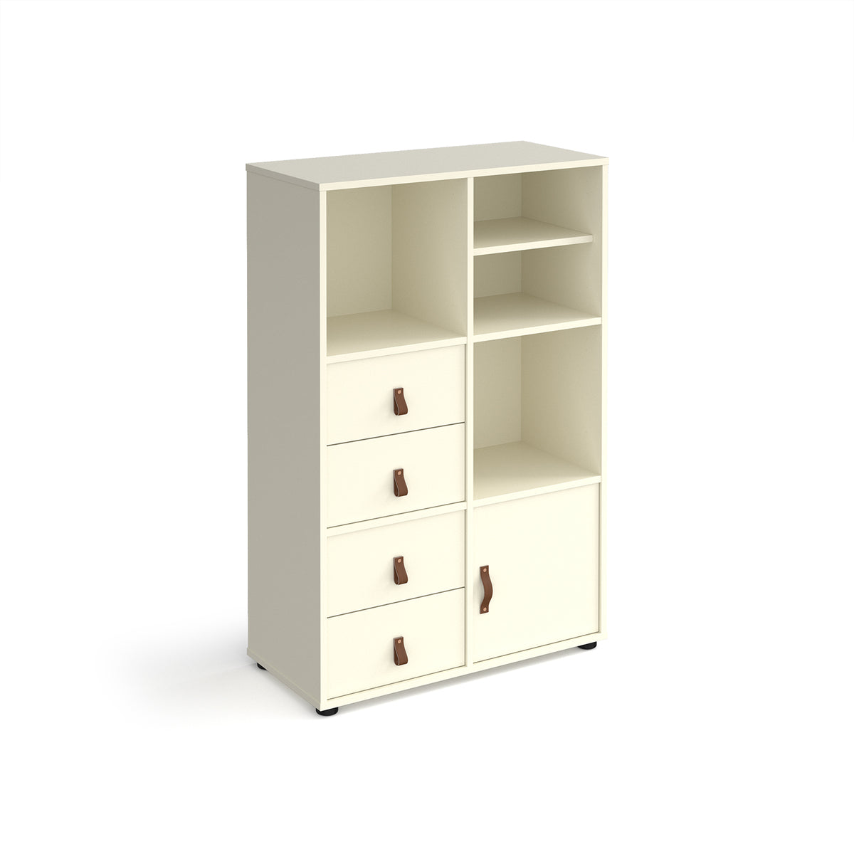 Universal cube storage unit 1295mm high on glides with matching shelf, cupboard and 2 sets of drawers - white with white inserts - view 1