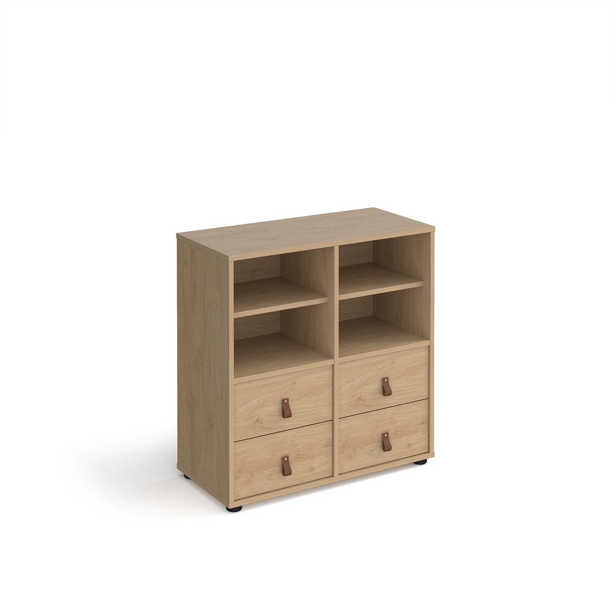 Universal cube storage unit 875mm high on glides with 2 matching shelves and 2 sets of drawers - oak with oak inserts - view 1