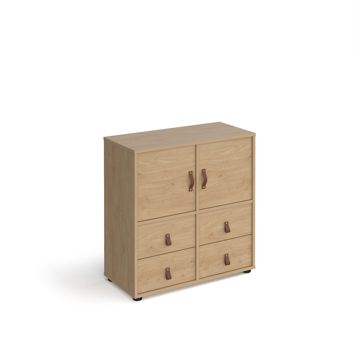 Universal cube storage unit 875mm high on glides with 2 cupboards and 2 sets of drawers - oak with oak inserts - view 1