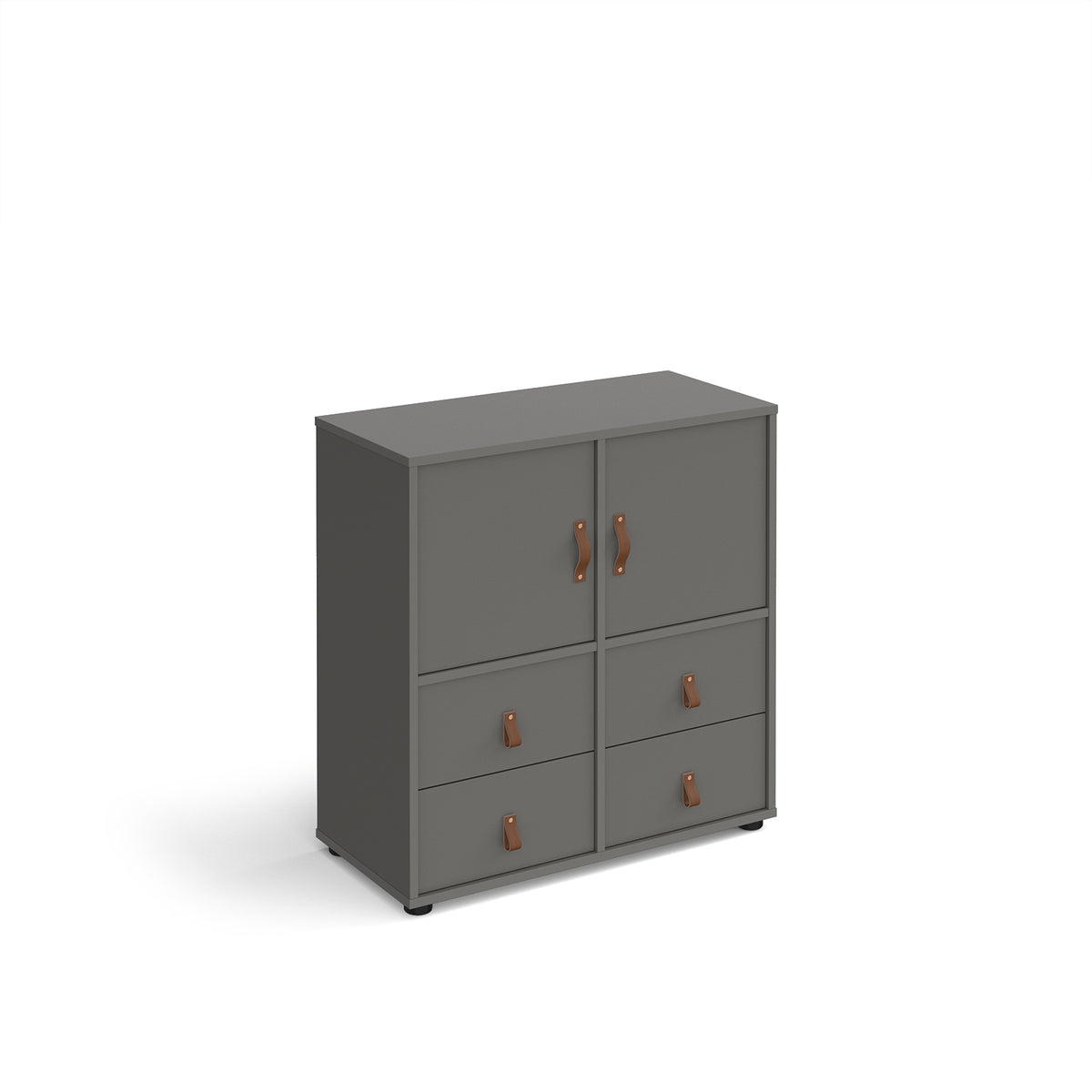 Universal cube storage unit 875mm high on glides with 2 cupboards and 2 sets of drawers - grey with grey inserts - view 1