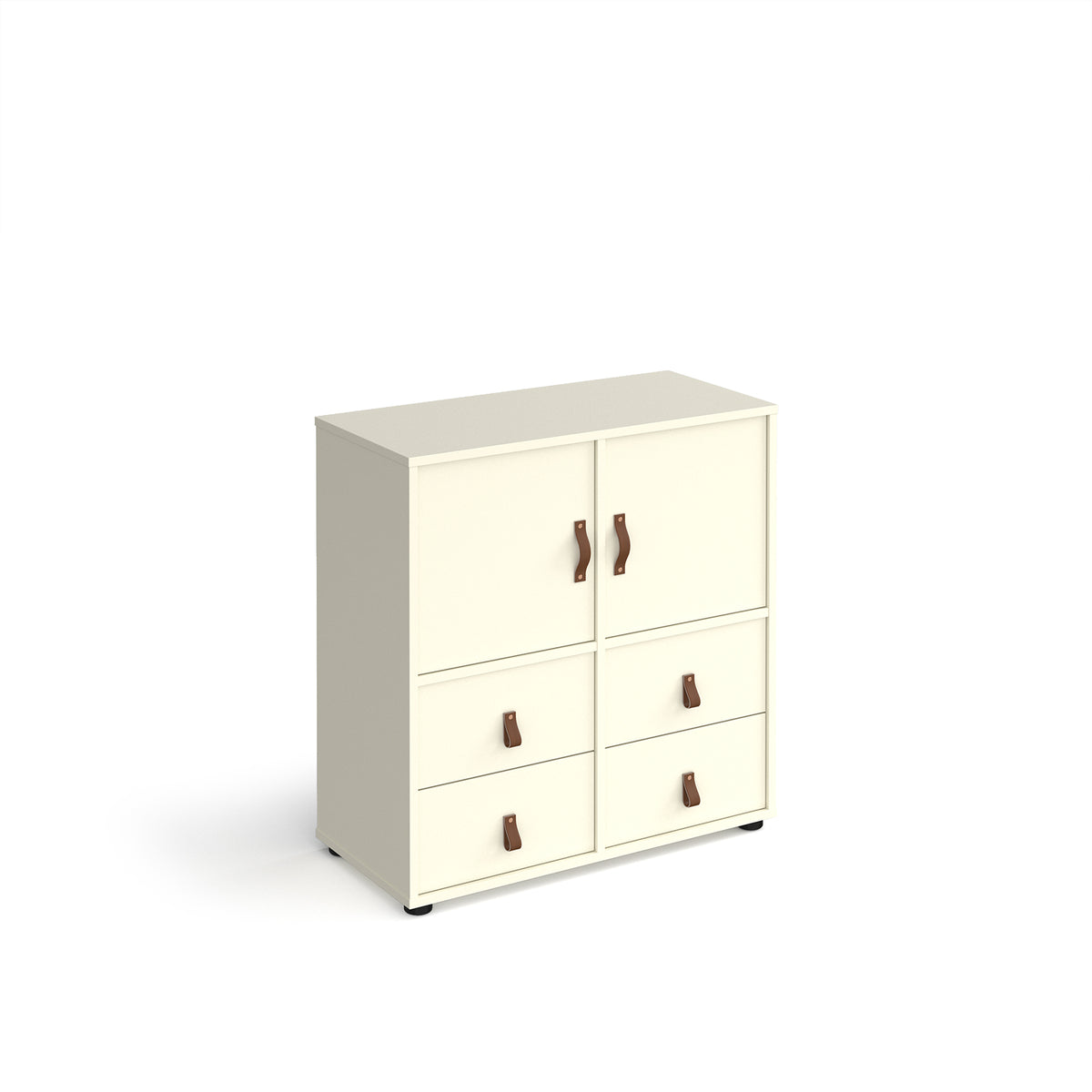 Universal cube storage unit 875mm high on glides with 2 cupboards and 2 sets of drawers - white with white inserts - view 1