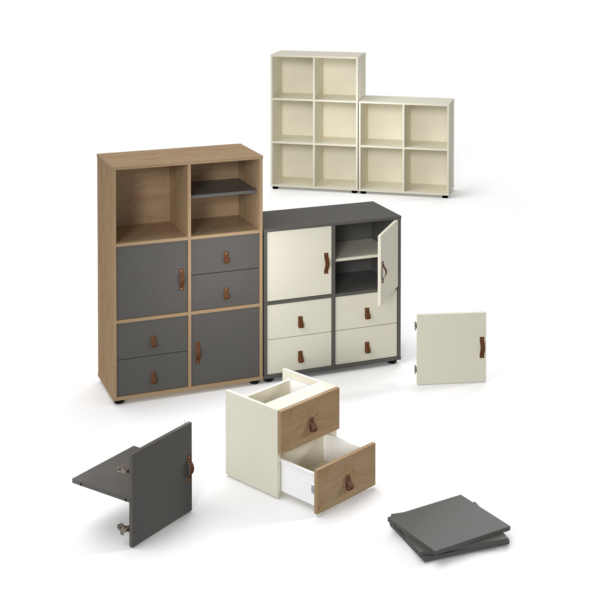 Storage unit insert - cupboard with leather strap handle - oak - view 4