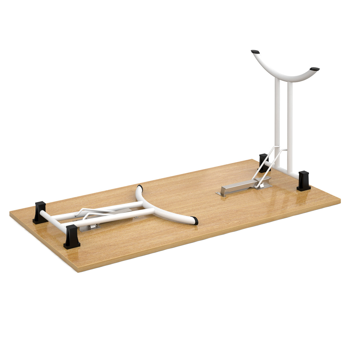 Semi circular folding leg table with chrome legs and curved foot rails 1600mm x 800mm - Beech - view 4