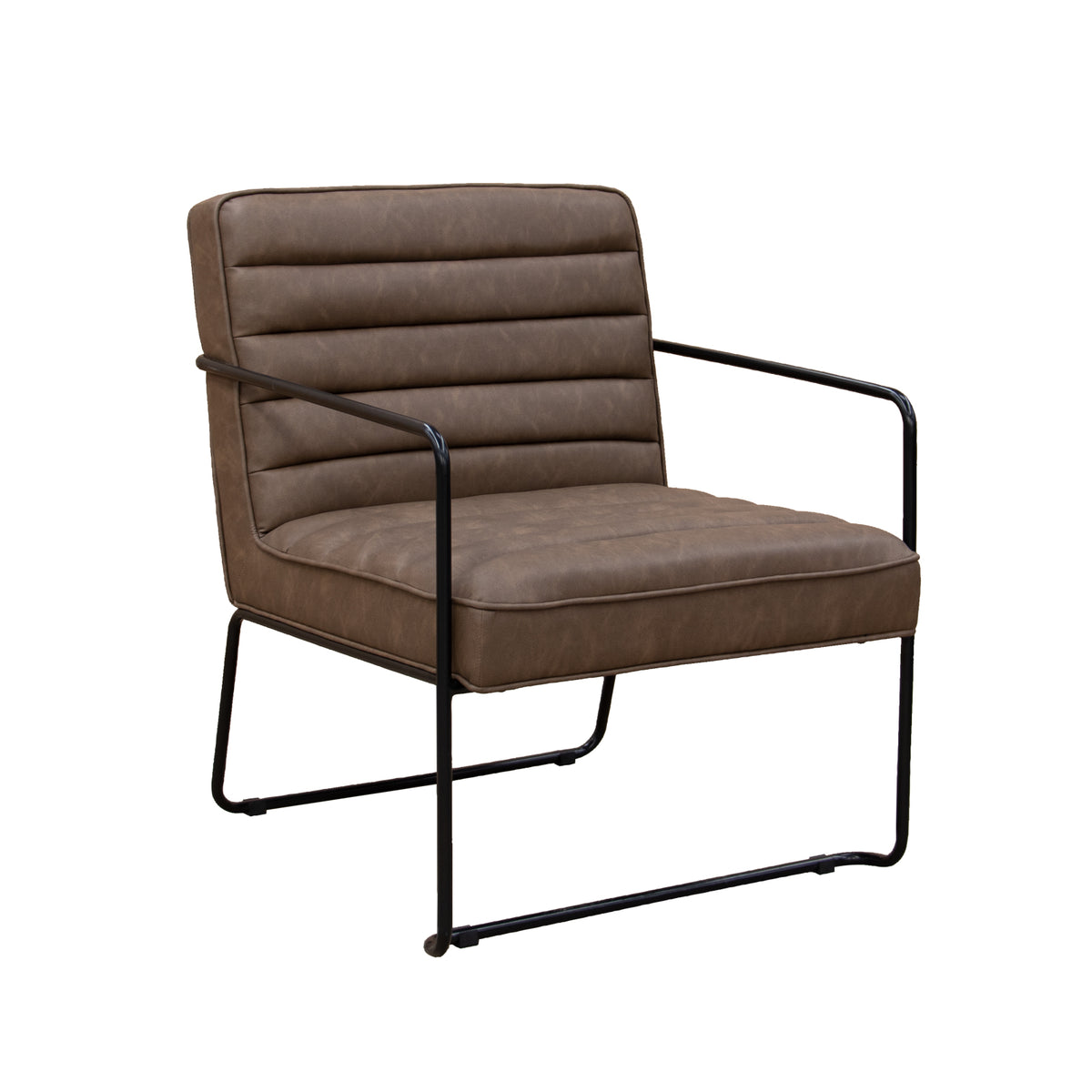Decco lounge chair with black metal frame - faux brown leather - view 1