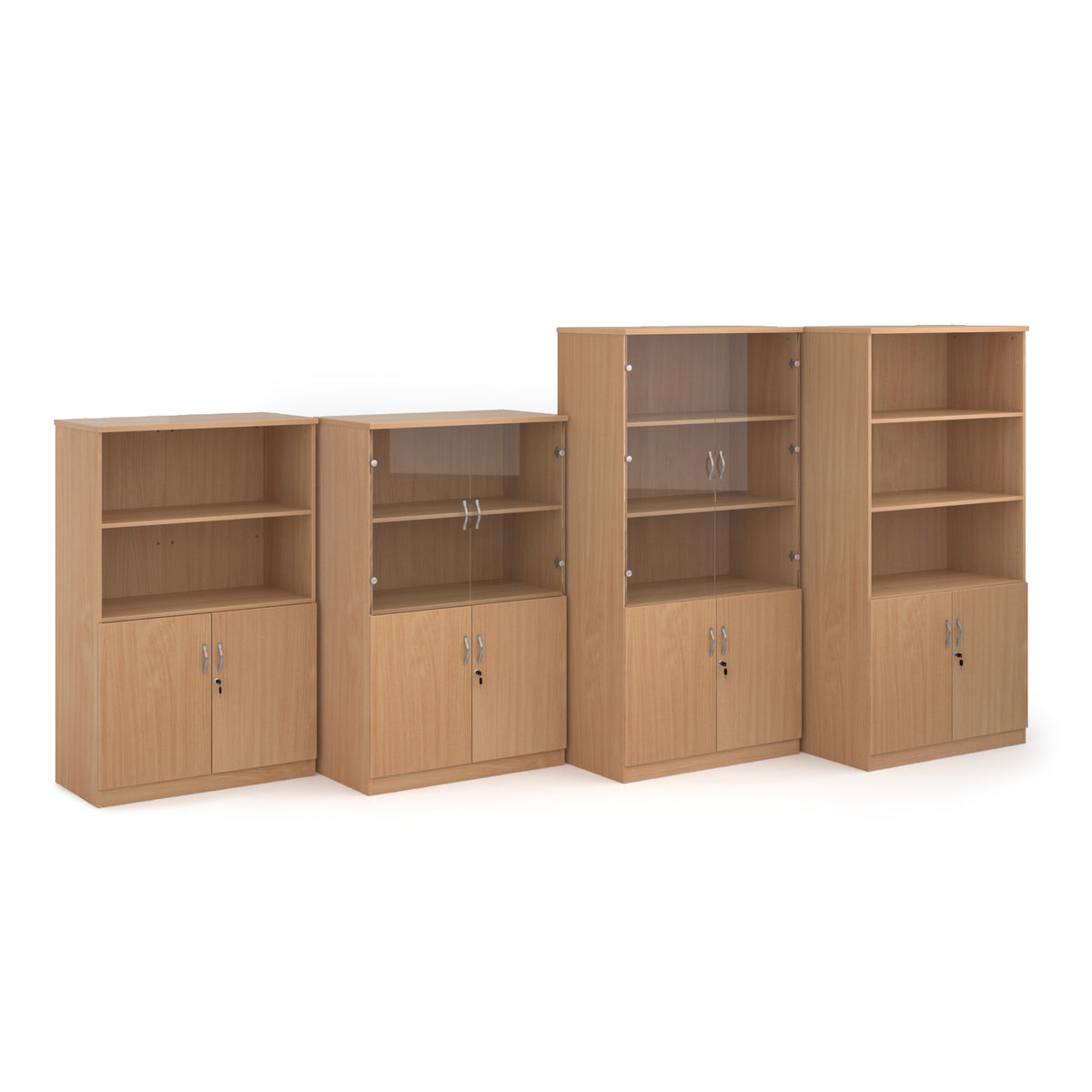 Deluxe combination unit with glass upper doors 1600mm high with 3 shelves - Beech - view 3