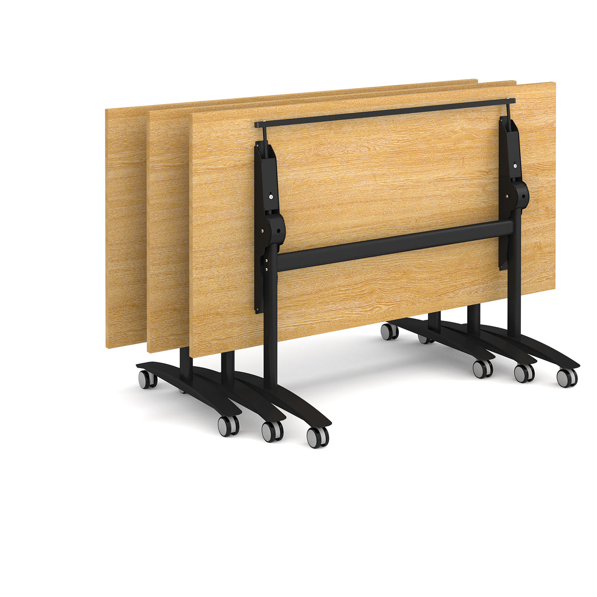 Semi circular deluxe flip top meeting table with black frame 1600mm x 800mm - Beech - view 5