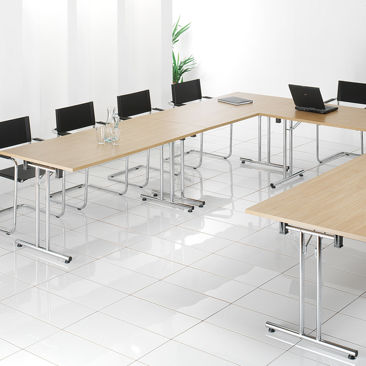 Rectangular folding leg table with chrome legs and straight foot rails 1200mm x 800mm - Beech - view 2