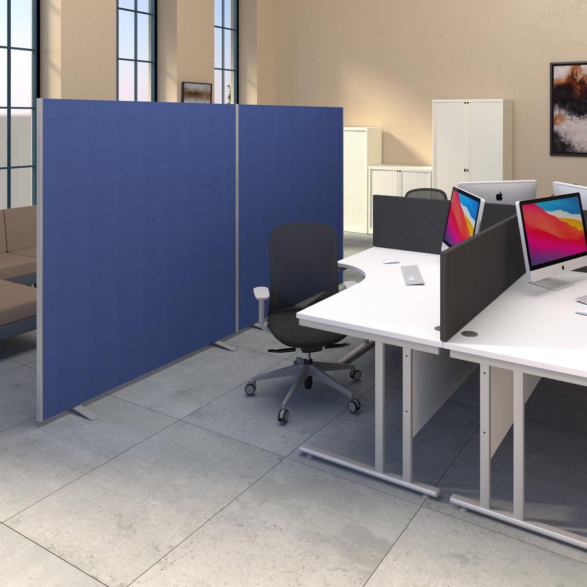 Straight desktop fabric screen 1000mm x 400mm - blue - view 2