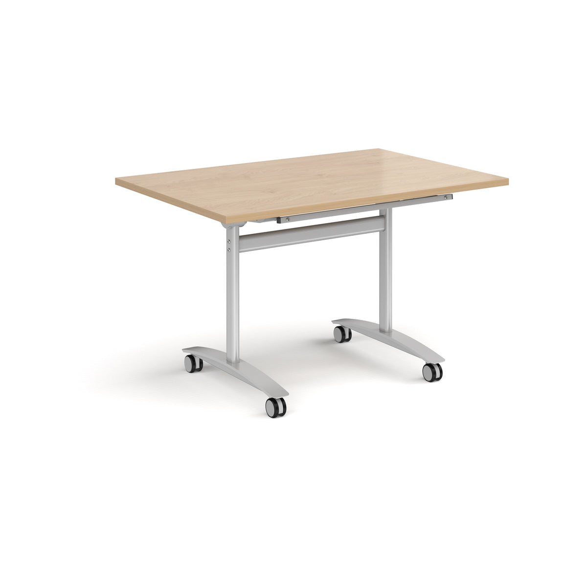 Rectangular deluxe flip top meeting table with silver frame 1200mm x 800mm - Kendal oak - view 1