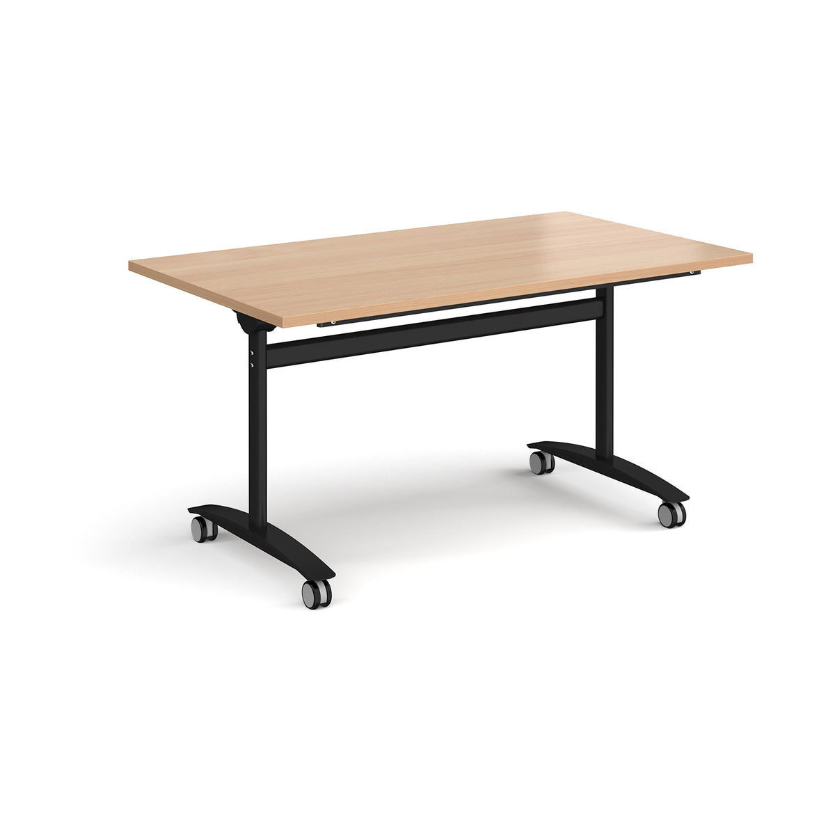 Rectangular deluxe flip top meeting table with black frame 1400mm x 800mm - Beech - view 1