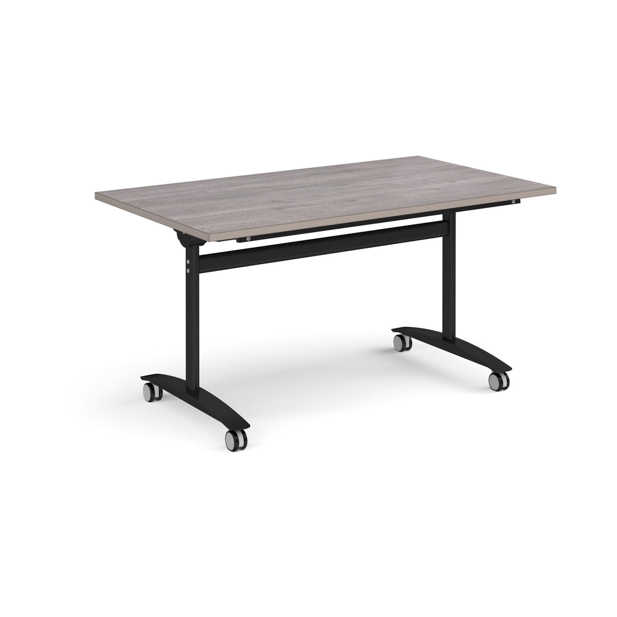 Rectangular deluxe flip top meeting table with black frame 1400mm x 800mm - Grey Oak - view 1