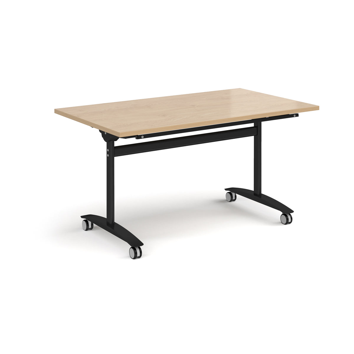 Rectangular deluxe flip top meeting table with black frame 1400mm x 800mm - Kendal oak - view 1