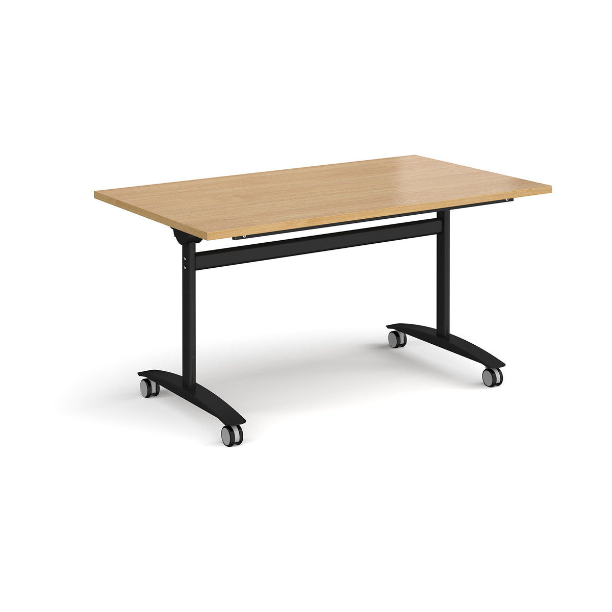 Rectangular deluxe flip top meeting table with black frame 1400mm x 800mm - oak - view 1