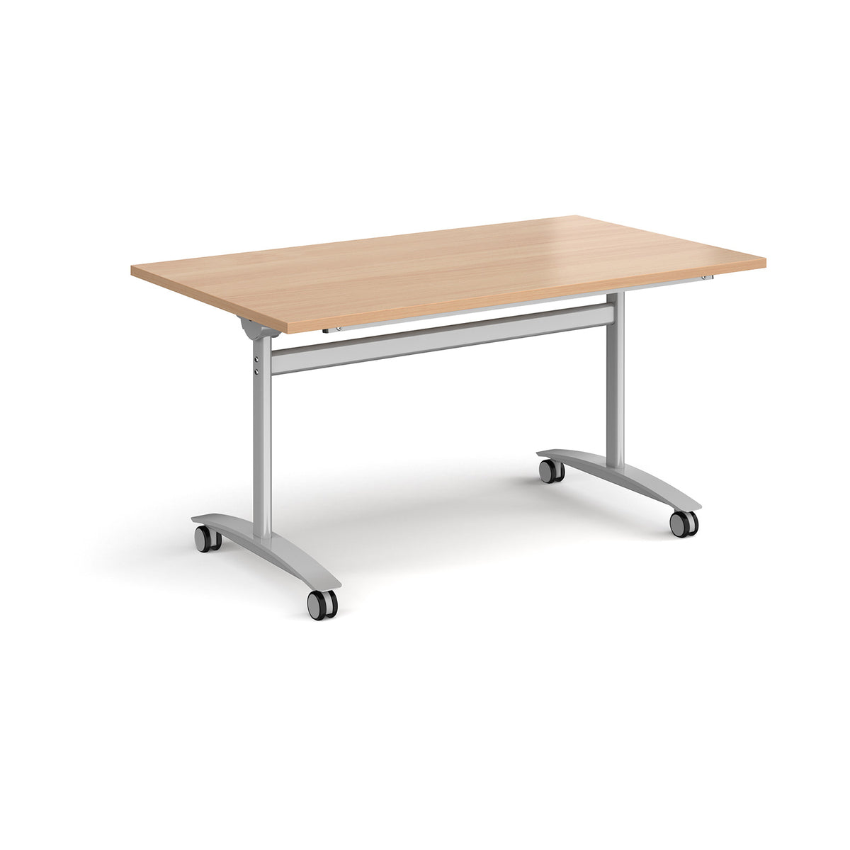 Rectangular deluxe flip top meeting table with silver frame 1400mm x 800mm - Beech - view 1