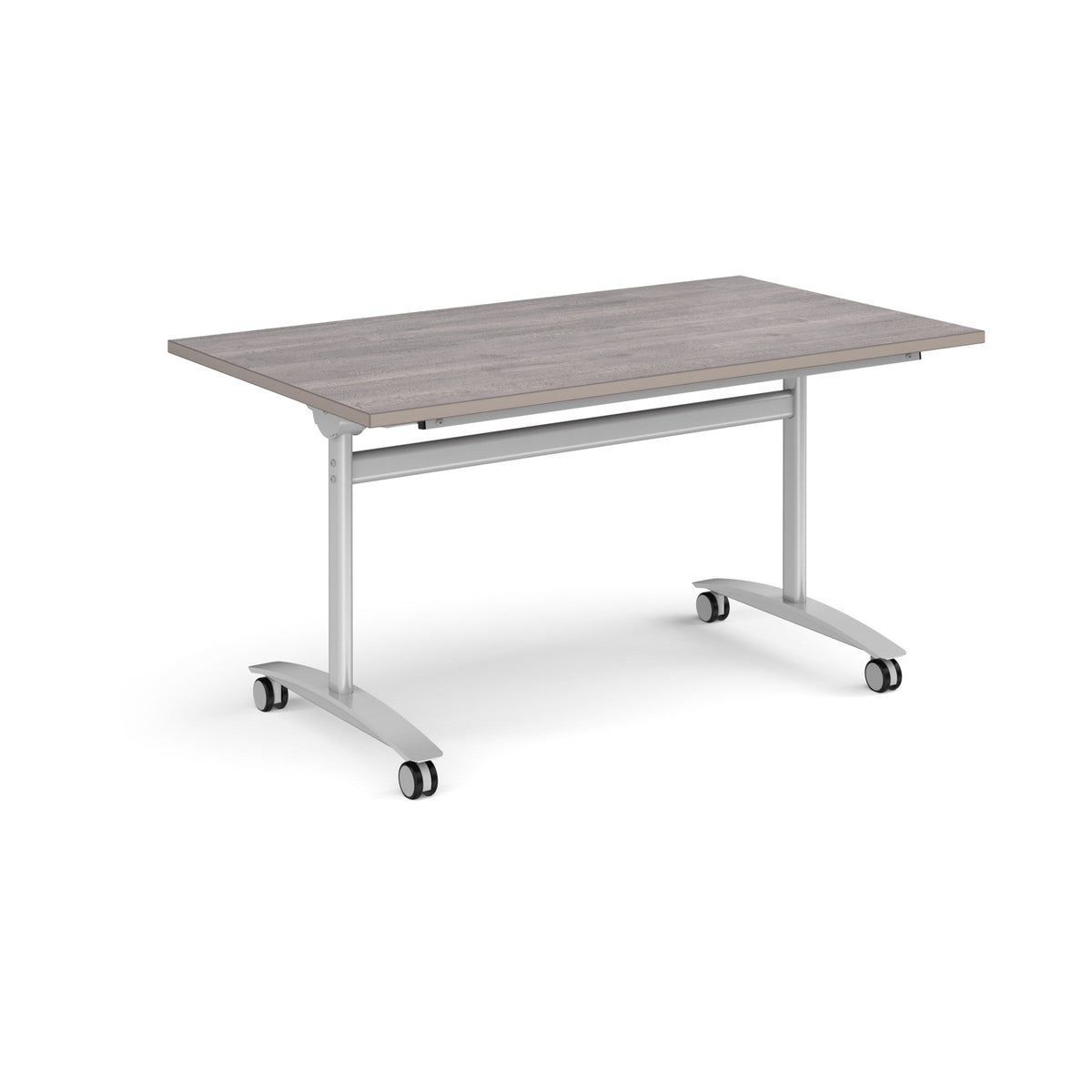 Rectangular deluxe flip top meeting table with silver frame 1400mm x 800mm - Grey Oak - view 1