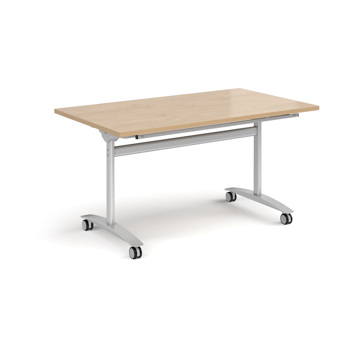 Rectangular deluxe flip top meeting table with silver frame 1400mm x 800mm - Kendal oak - view 1