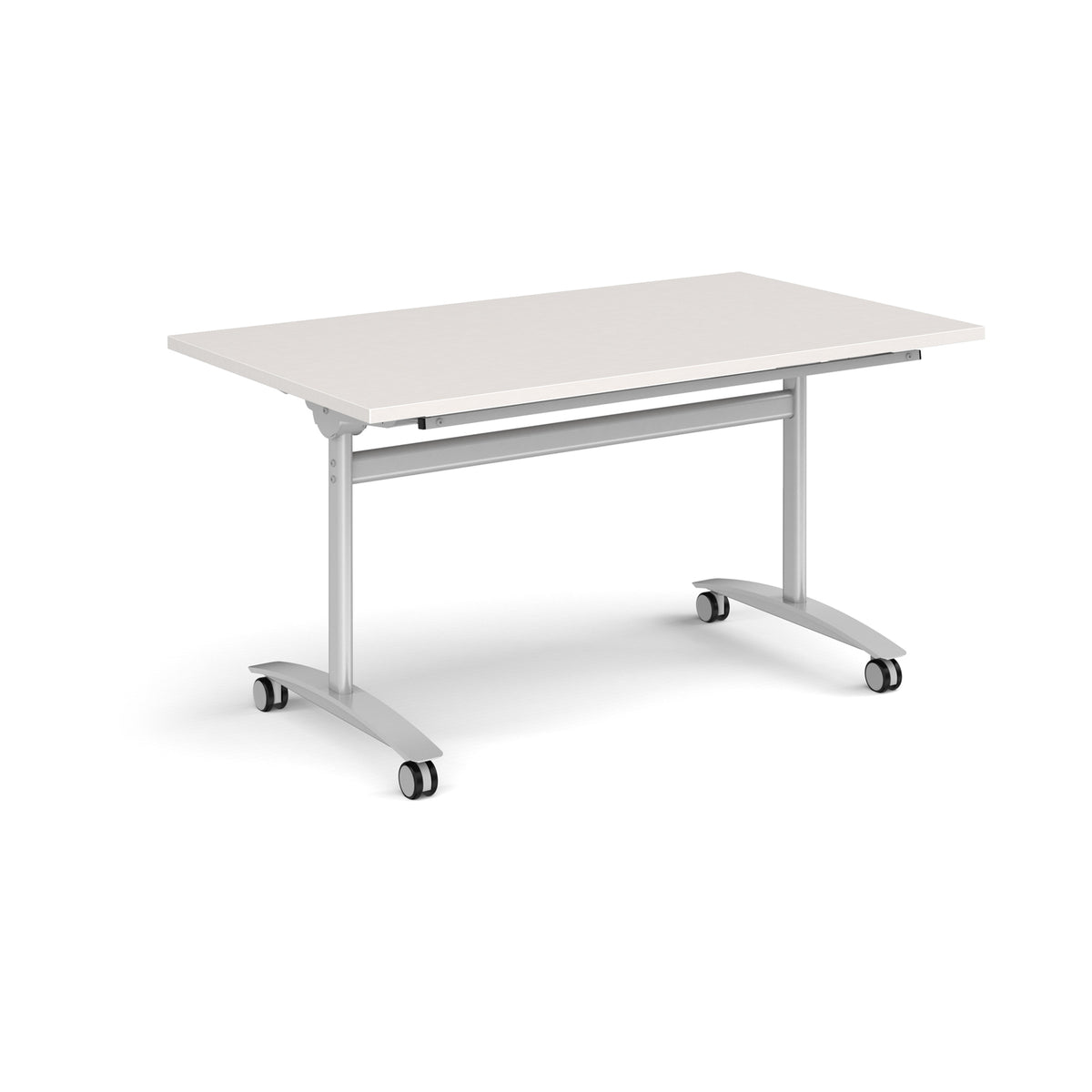 Rectangular deluxe flip top meeting table with silver frame 1400mm x 800mm -Light Grey - view 1