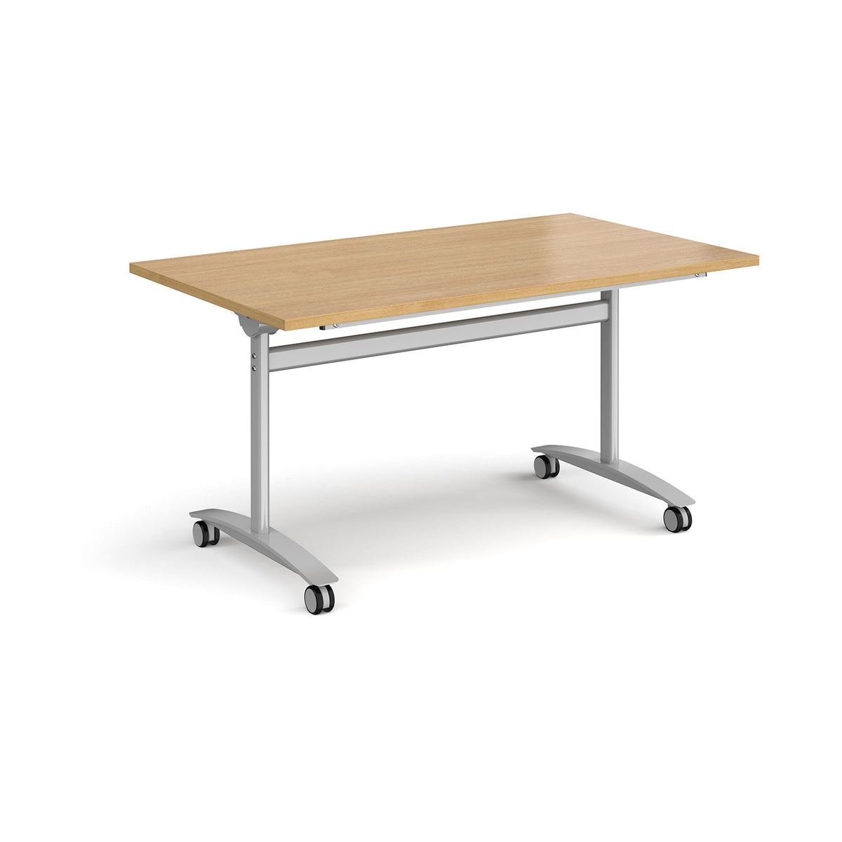 Rectangular deluxe flip top meeting table with silver frame 1400mm x 800mm - oak - view 1