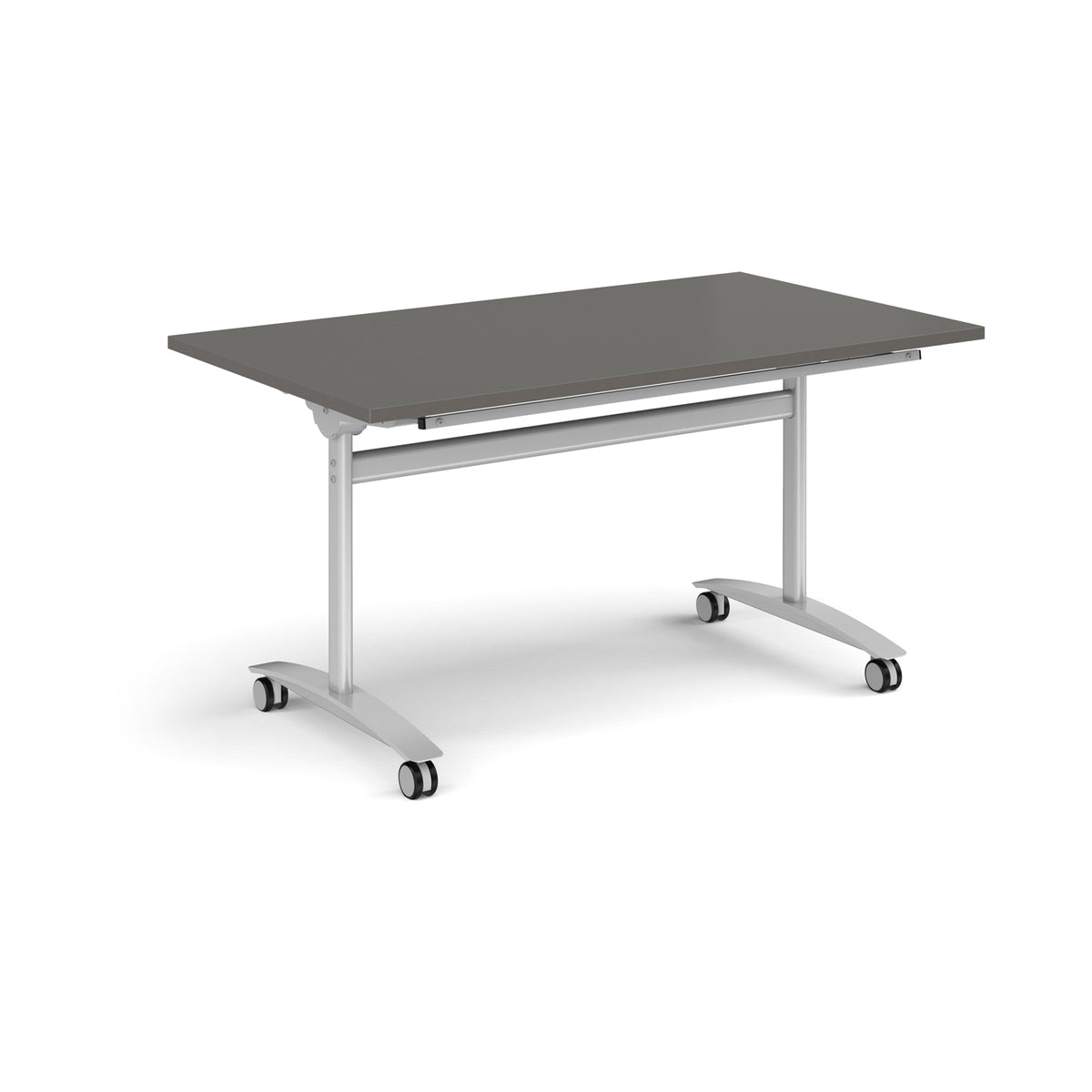 Rectangular deluxe flip top meeting table with silver frame 1400mm x 800mm -Onyx Grey - view 1