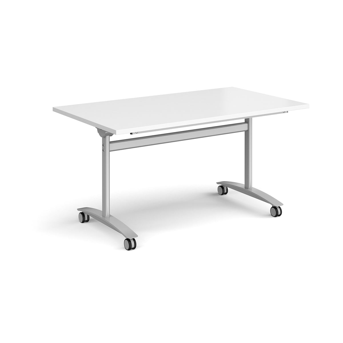 Rectangular deluxe flip top meeting table with silver frame 1400mm x 800mm - white - view 1