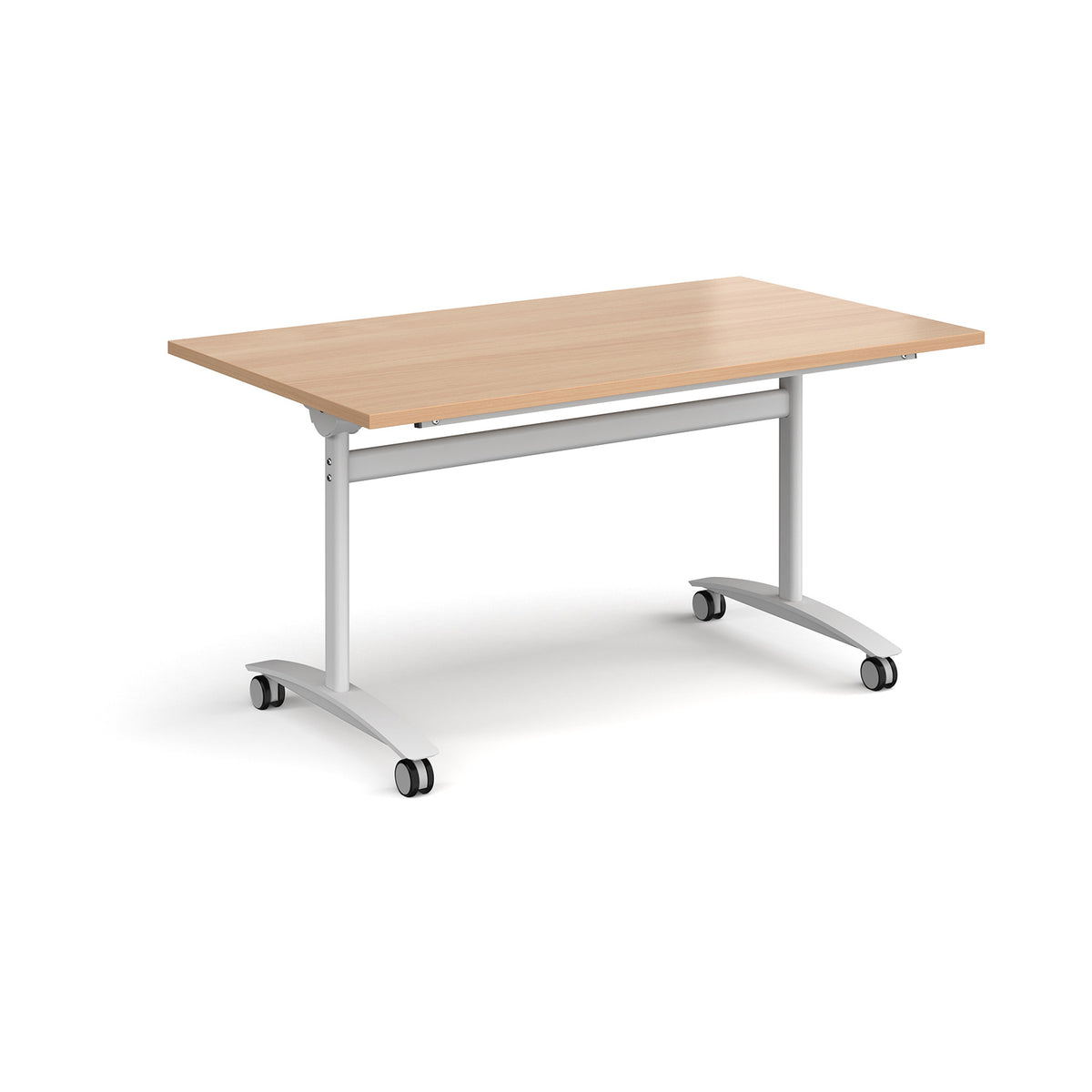 Rectangular deluxe flip top meeting table with white frame 1400mm x 800mm - Beech - view 1
