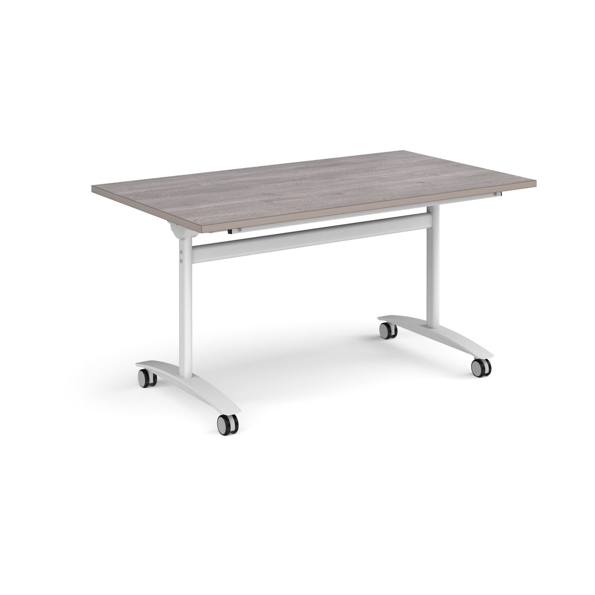 Rectangular deluxe flip top meeting table with white frame 1400mm x 800mm - Grey Oak - view 1