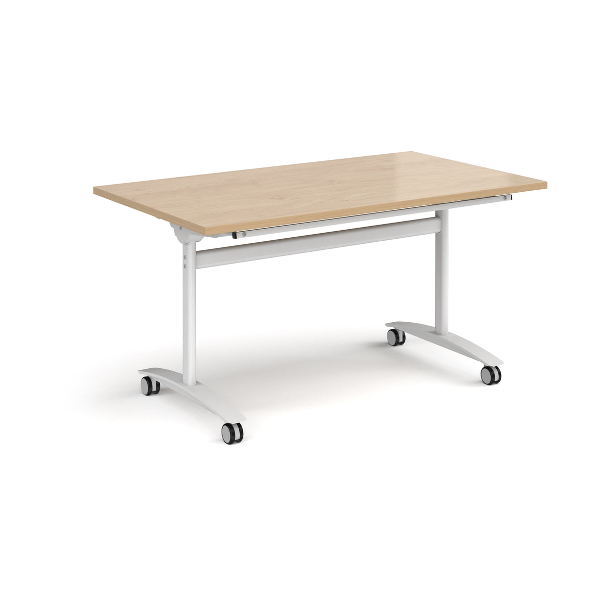 Rectangular deluxe flip top meeting table with white frame 1400mm x 800mm - Kendal oak - view 1