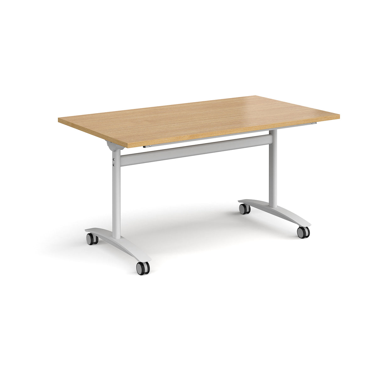 Rectangular deluxe flip top meeting table with white frame 1400mm x 800mm - oak - view 1