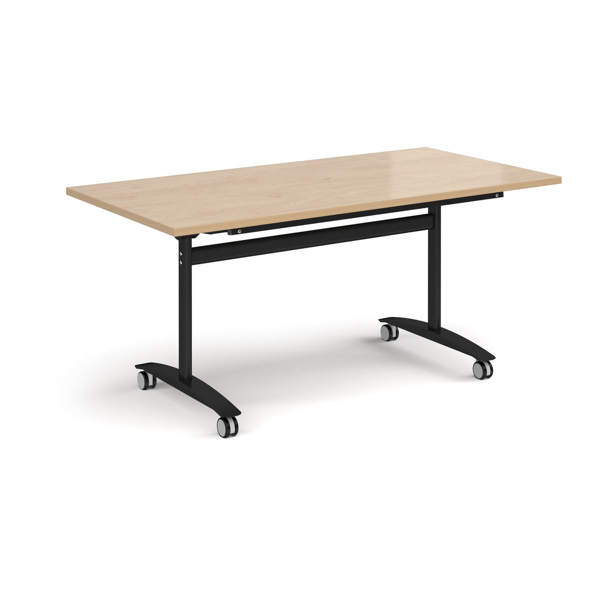 Rectangular deluxe flip top meeting table with black frame 1600mm x 800mm -Kendal oak - view 1