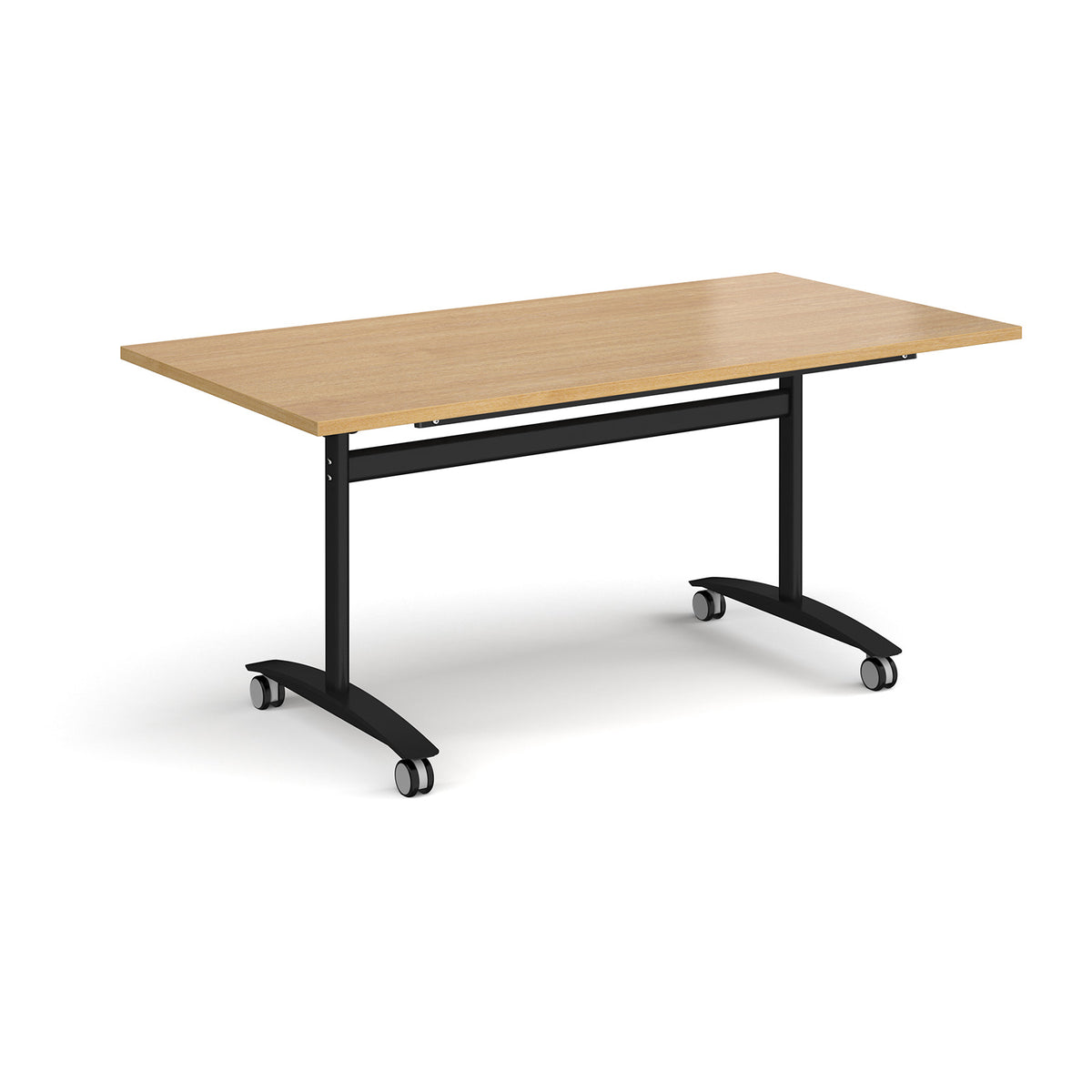 Rectangular deluxe flip top meeting table with black frame 1600mm x 800mm - oak - view 1
