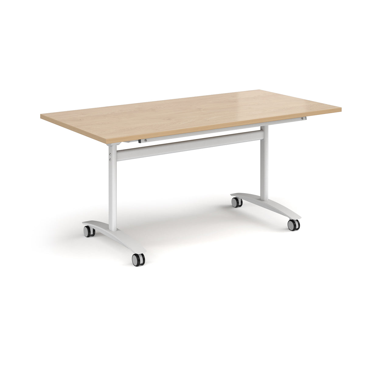 Rectangular deluxe flip top meeting table with white frame 1600mm x 800mm - Kendal oak - view 1