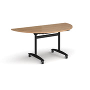 Semi circular deluxe flip top meeting table with black frame 1600mm x 800mm - Beech - view 1