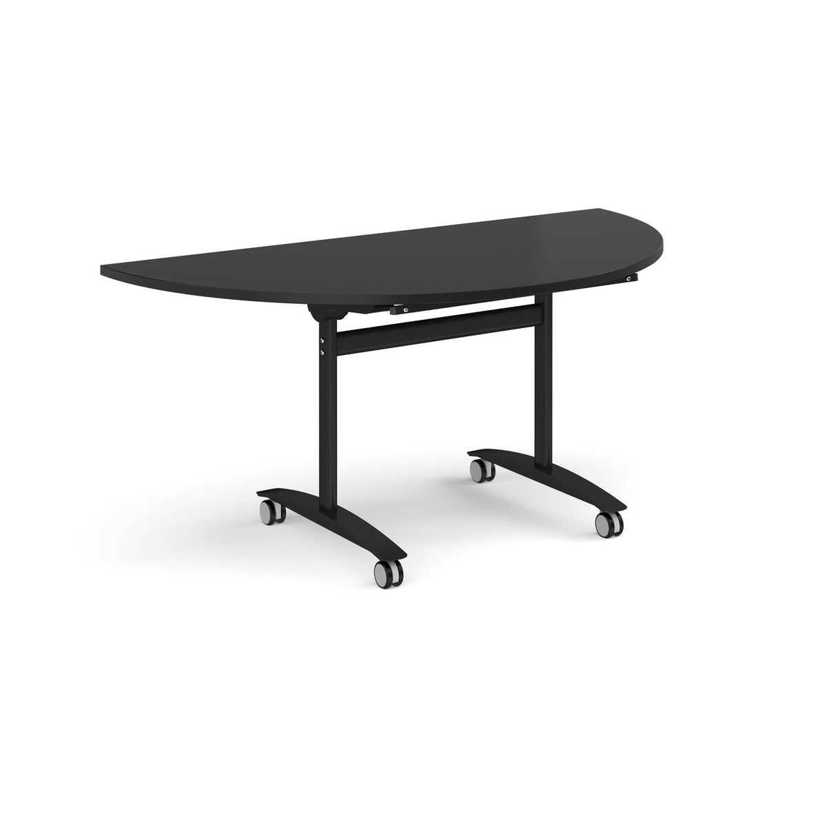 Semi circular deluxe flip top meeting table with black frame 1600mm x 800mm - Black - view 1