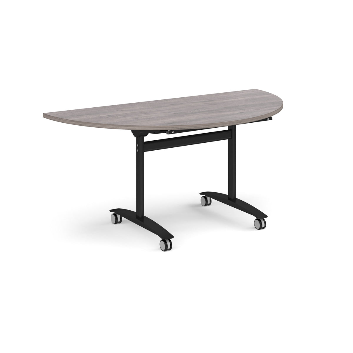 Semi circular deluxe flip top meeting table with black frame 1600mm x 800mm - Grey Oak - view 1